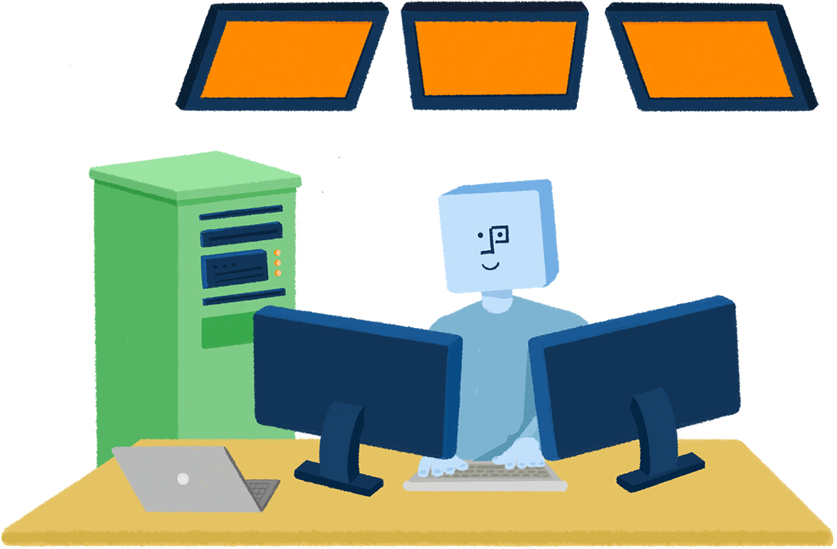 Team working together within an abstract gears illustration