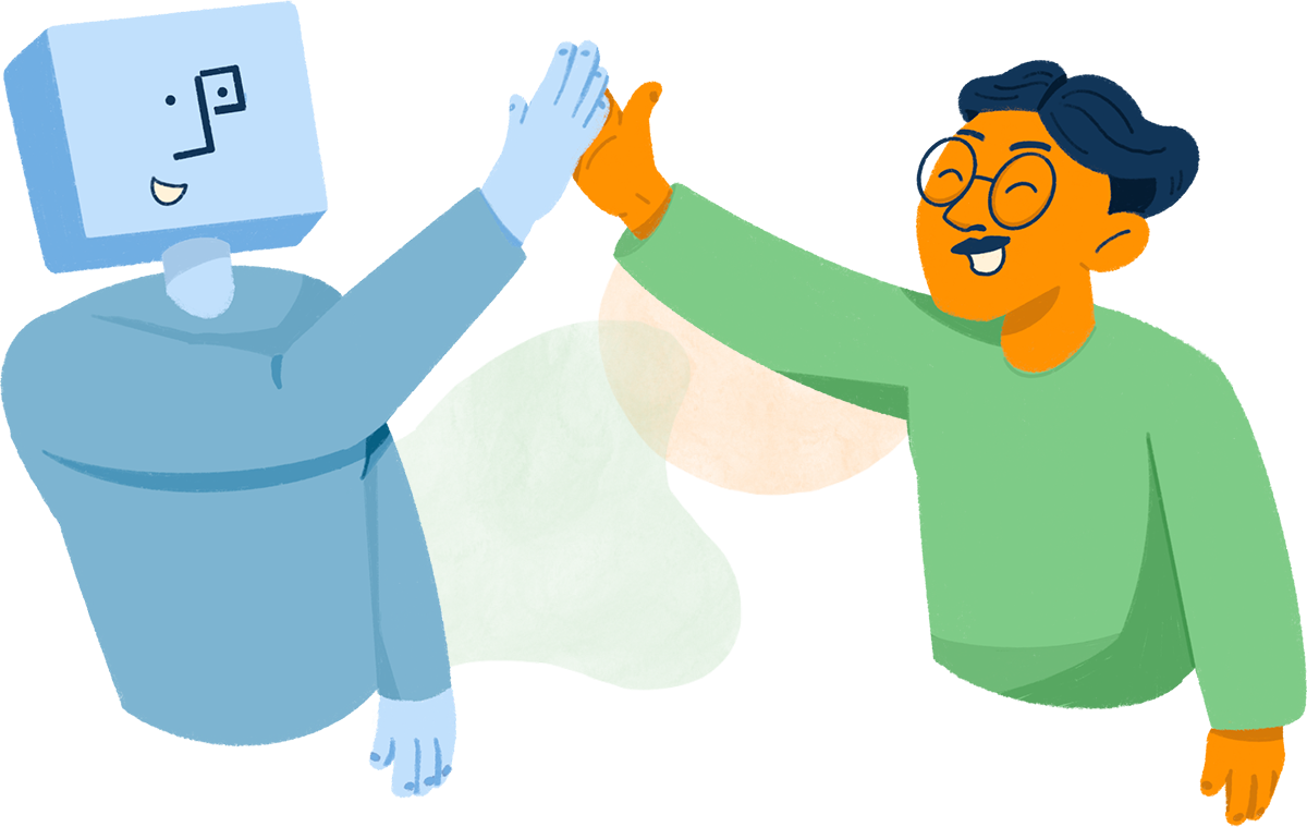 Personified staffer high five with customer